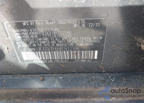 2011 Subaru Impreza Wrx Premium из США, поврежденный, VIN JF1GV7F66BG512396